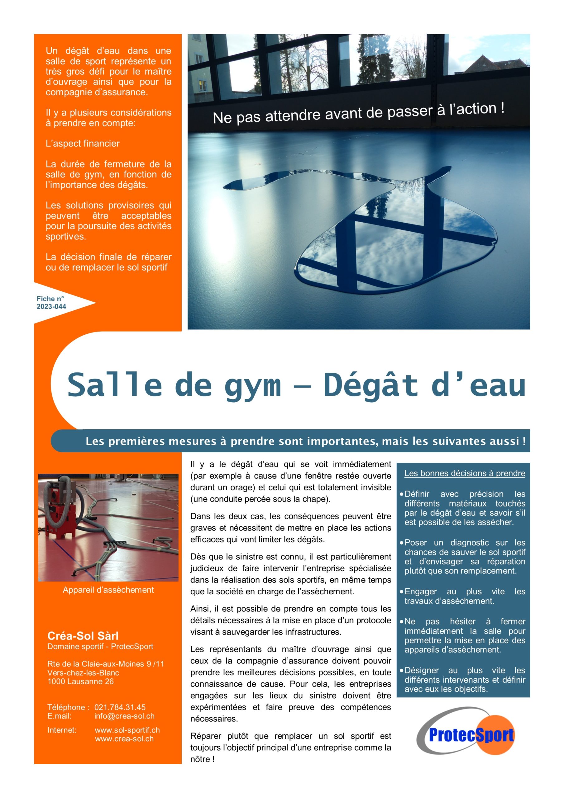 Remise en état d'un sol sportif après un dégât d'eau